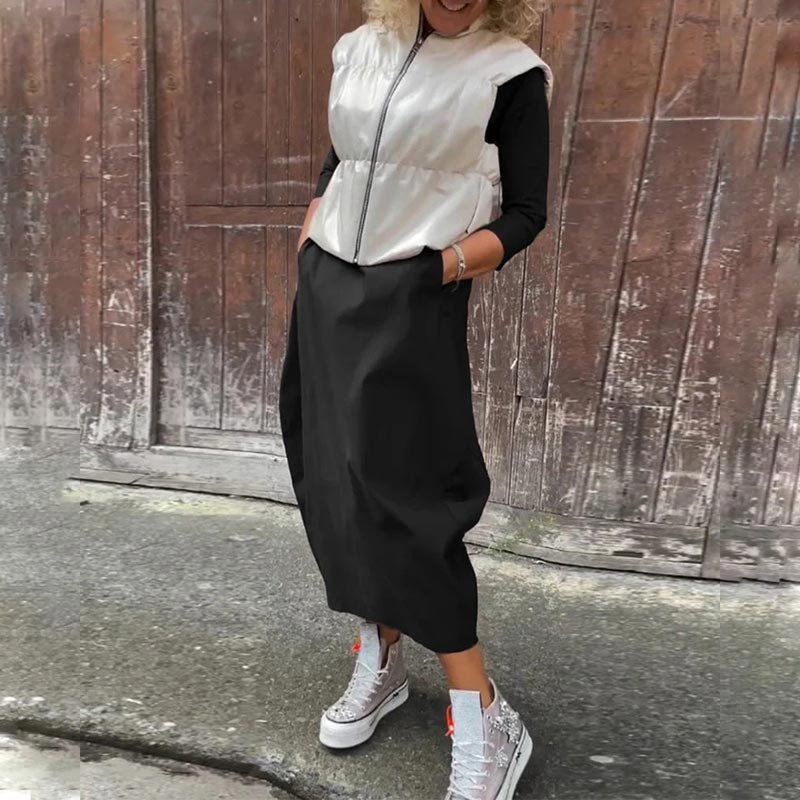 Prosta elegancka sukienka dla kobiet z kieszenią