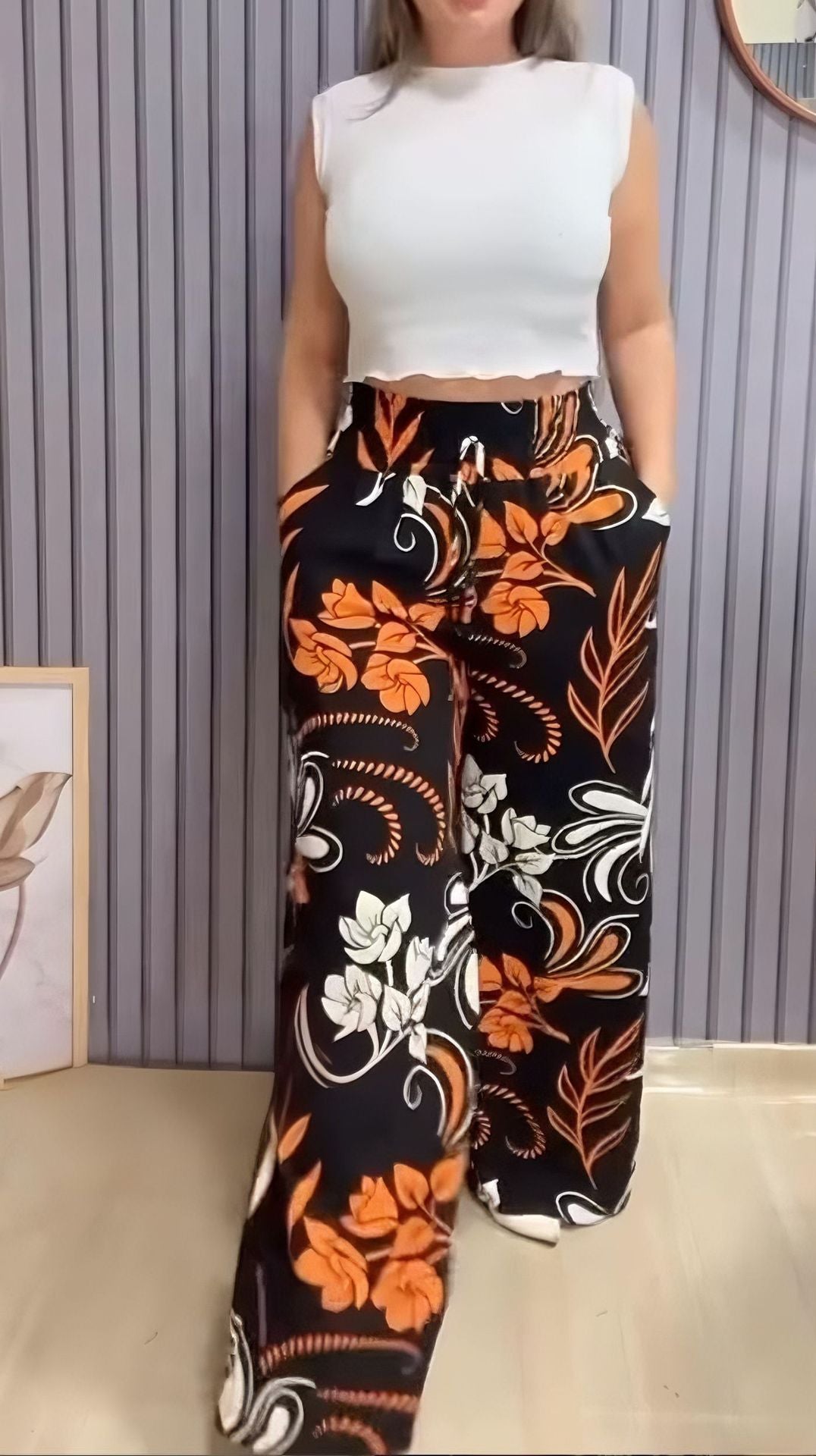 Spodnie z szerokimi nogawkami z nadrukiem na lato 2025