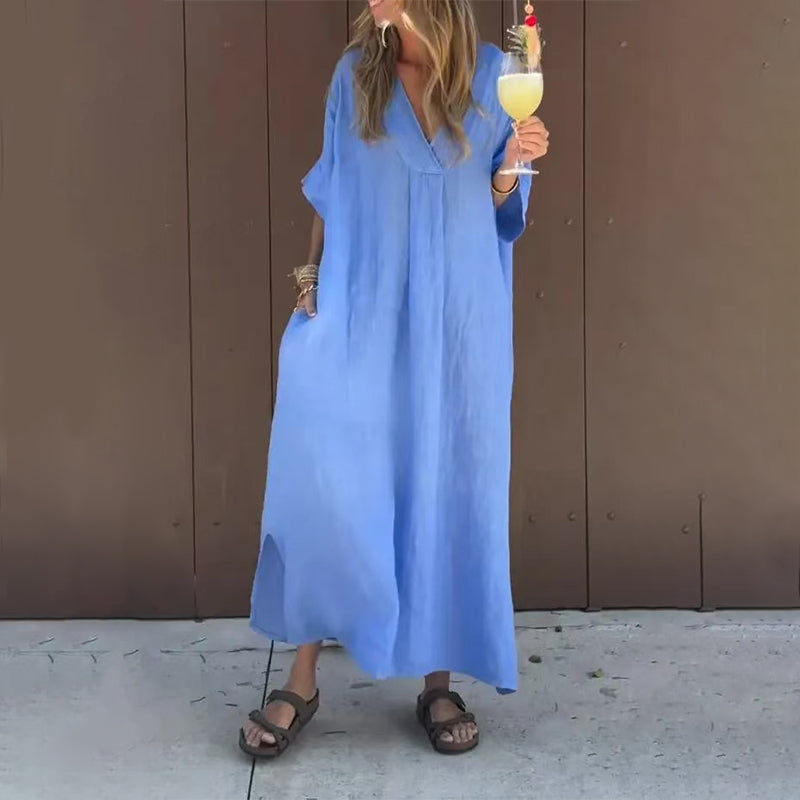 【S-4XL】💖Swobodna, żywa sukienka damska z dekoltem w serek