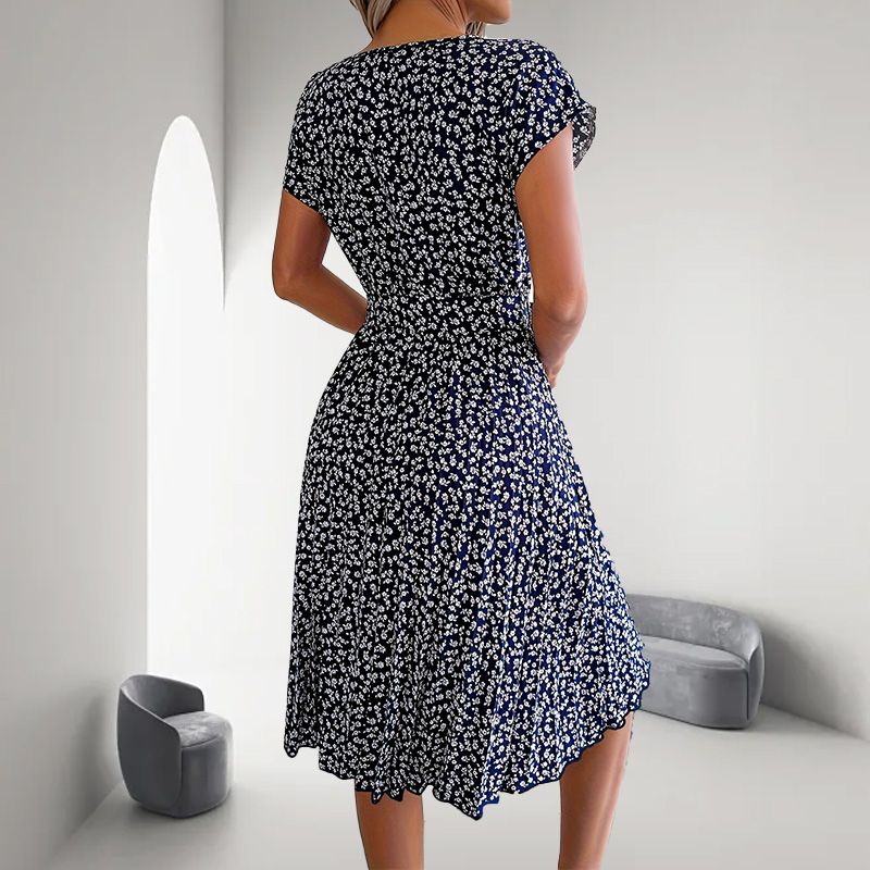 🎁2025 Gorąca letnia wyprzedaż🎁 Damska plisowana sukienka z krótkim rękawem w kwiaty👗 (6 kolorów z kieszeniami)