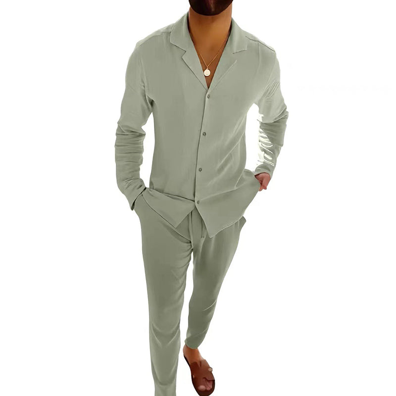 🌴Męski minimalistyczny bawełniany lniany dwuczęściowy zestaw casualowy