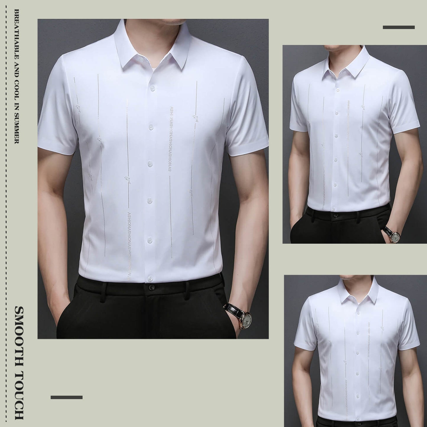 ❄️Męska koszula z jedwabiu lodowego o wysokiej elastyczności i odporności na zagniecenia