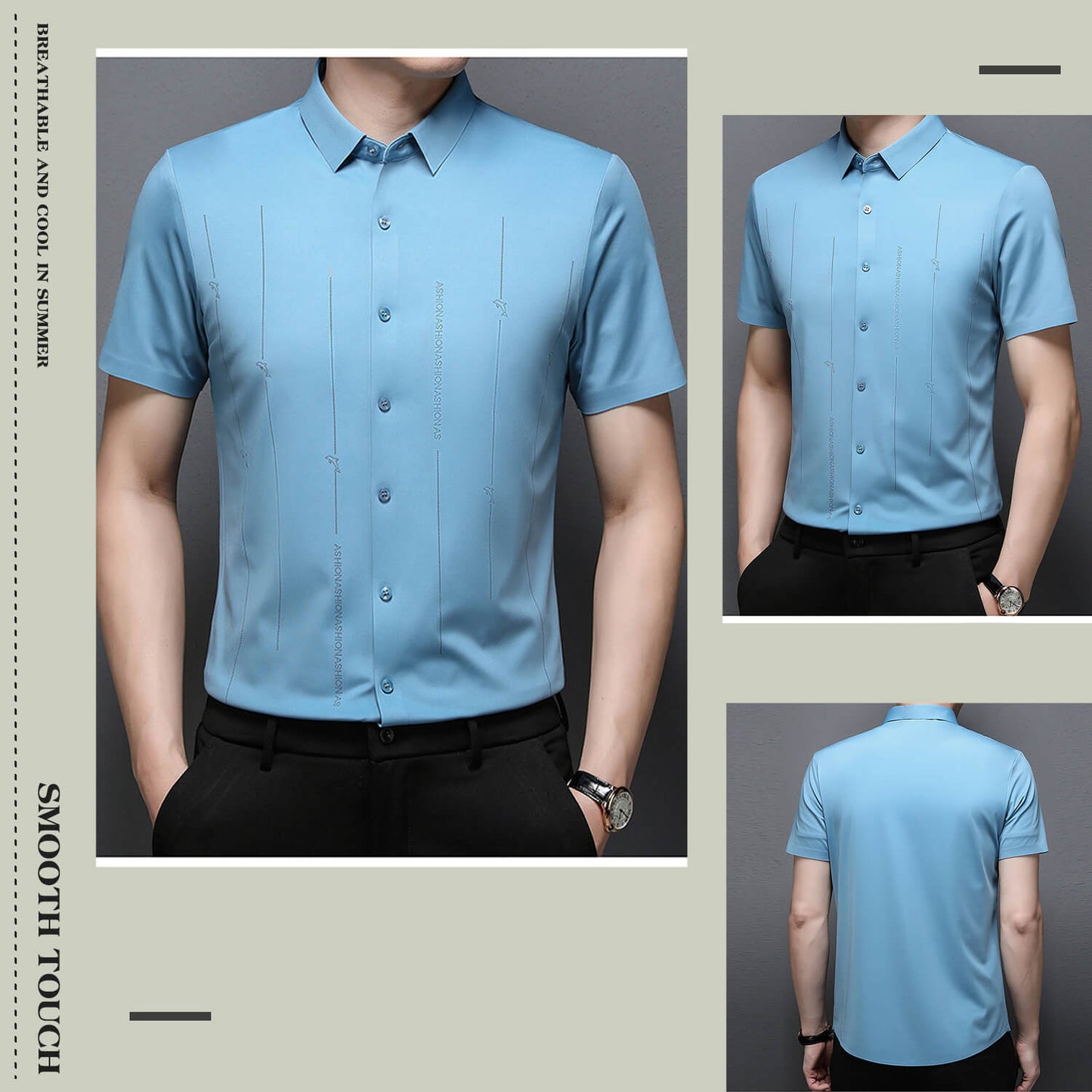 ❄️Męska koszula z jedwabiu lodowego o wysokiej elastyczności i odporności na zagniecenia