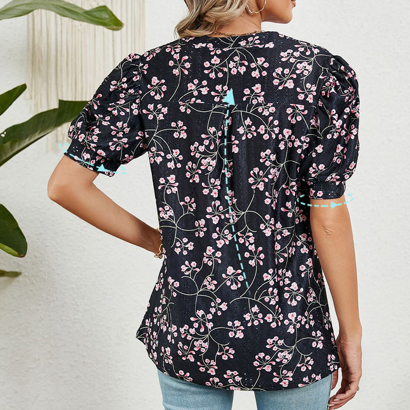 【M-2XL】🌸Damski letni top z nadrukiem i dekoltem w serek