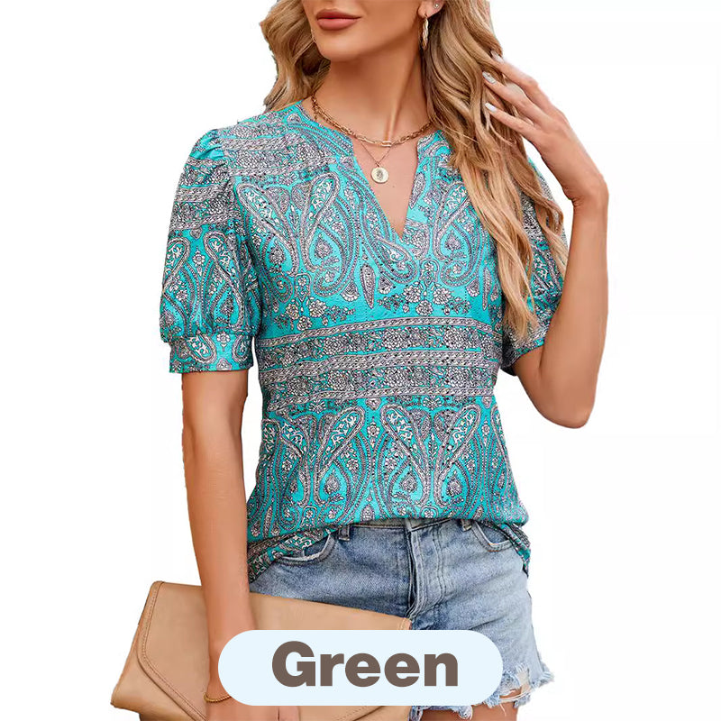 【M-2XL】🌸Damski letni top z nadrukiem i dekoltem w serek