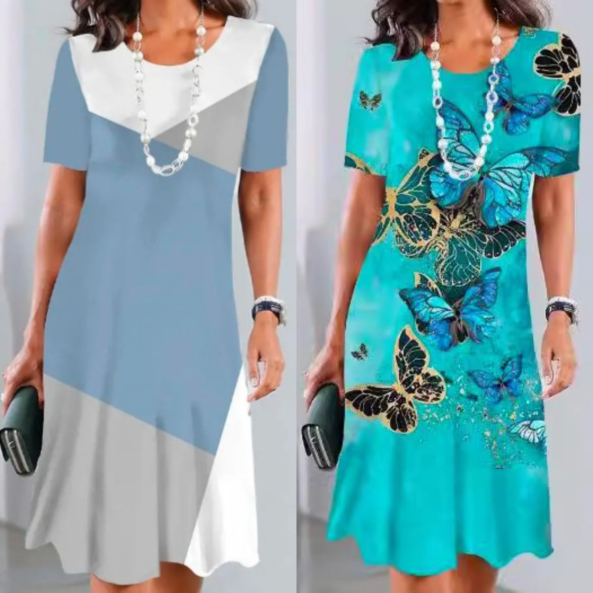 Sukienka plisowana damska w bloki kolorystyczne