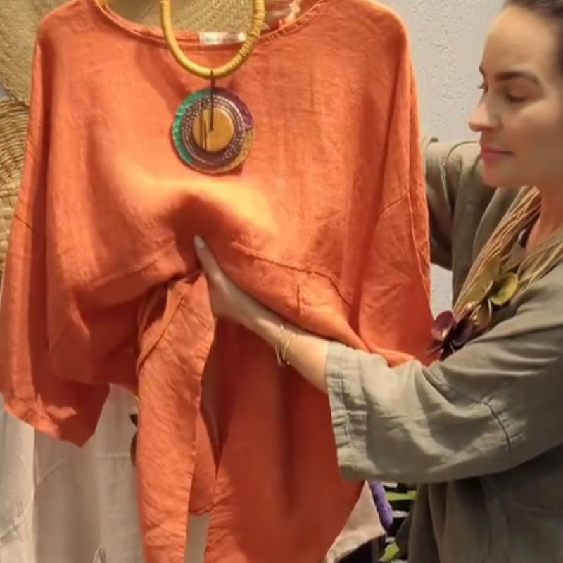 ✨Lniany top z kieszeniami bocznymi dla kobiet o luźnym kroju