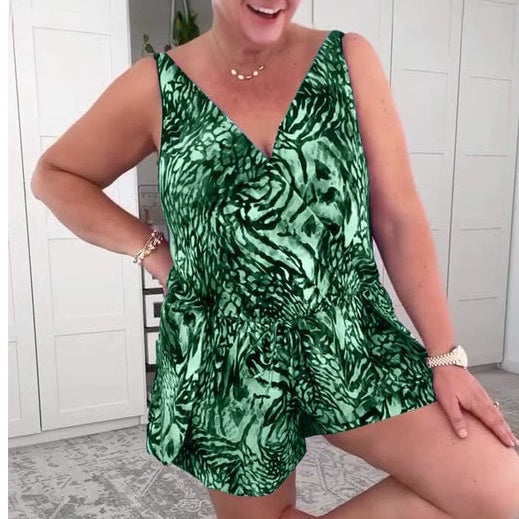 💝 2025 Bezrękawnikowy kostium kąpielowy z nadrukiem i dekoltem w serek
