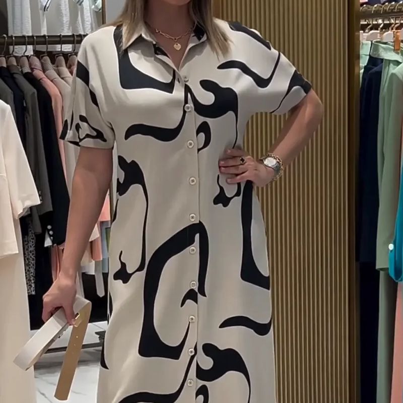 Sukienka damska z krótkim rękawem i nadrukiem