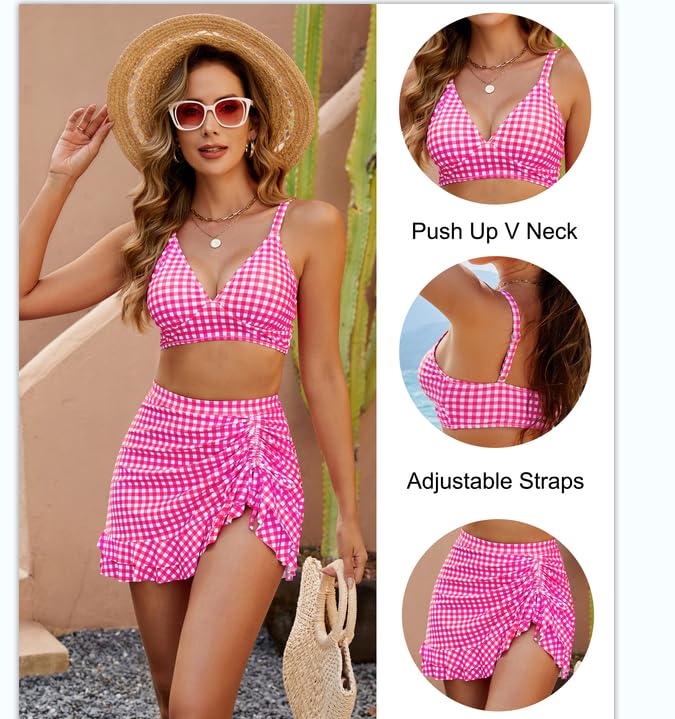 🔥👙Komplety bikini z wysokim stanem dla kobiet, modelujące brzuch i w kratkę💖