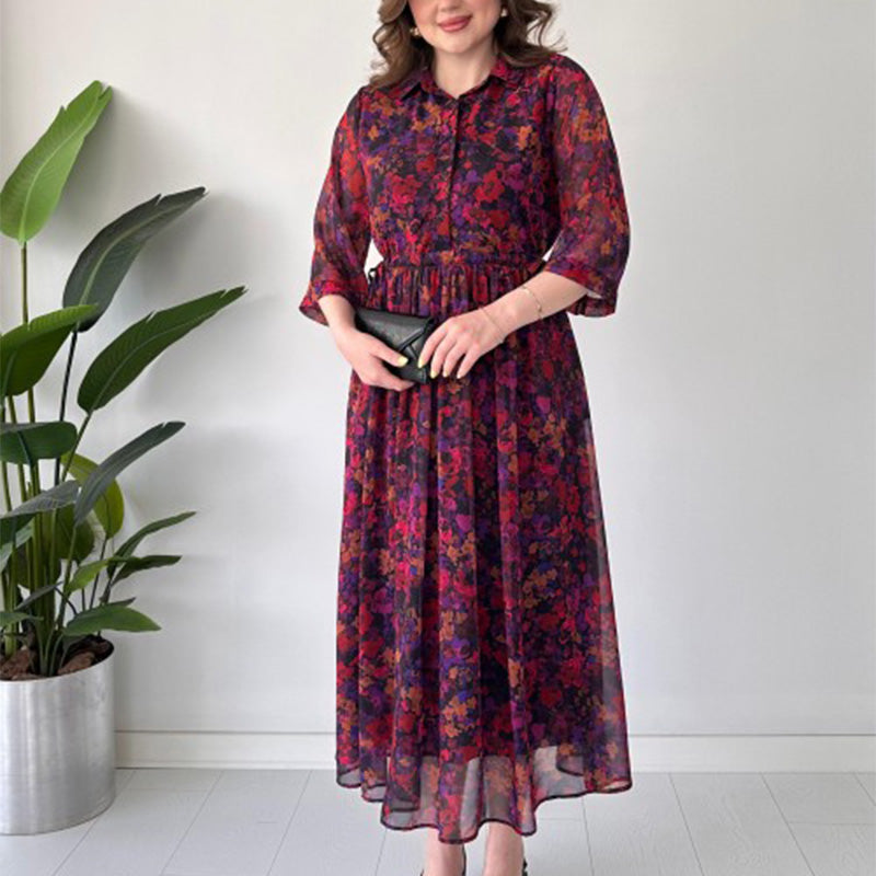 🌺 Elegancka, długa sukienka z nadrukiem, relaksująca dla kobiet