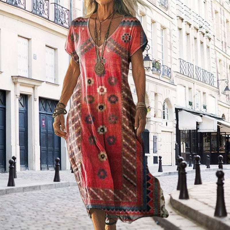 ✨Damska sukienka z krótkim rękawem i nadrukiem V-Neck