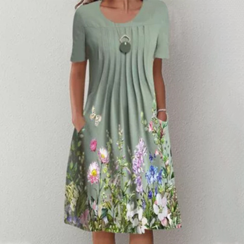 【S-3XL】👗Sukienka w kwiaty z okrągłym dekoltem