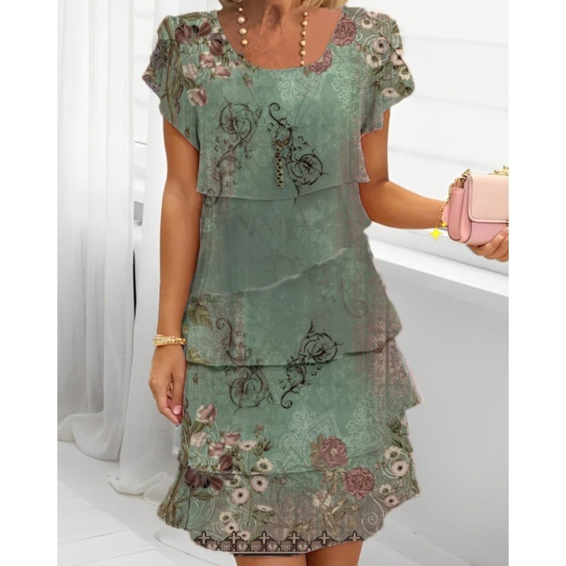 👗Elegancka sukienka z okrągłym dekoltem z kwiatowym nadrukiem🌸