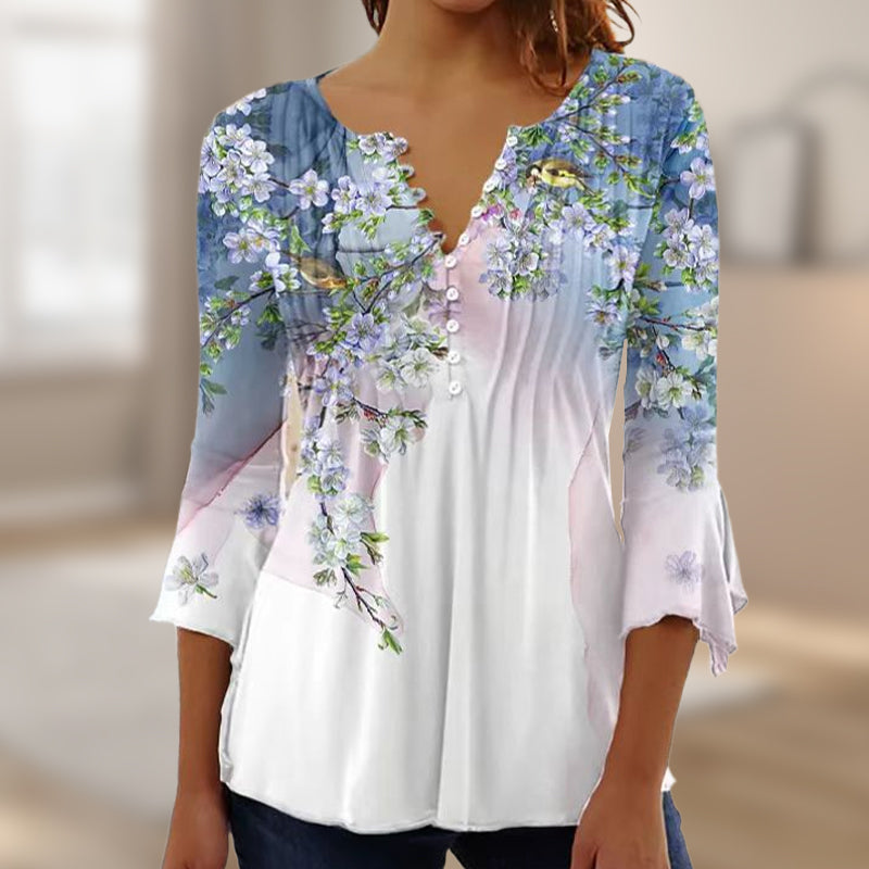 🌺 Damska koszula z dekoltem w serek z nadrukiem✨