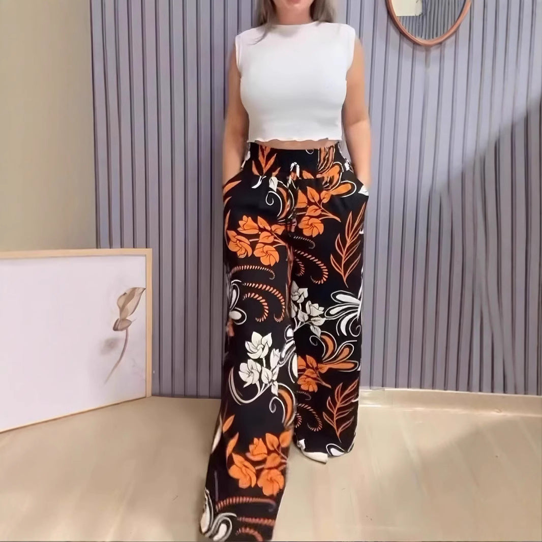 Spodnie z szerokimi nogawkami z nadrukiem na lato 2025