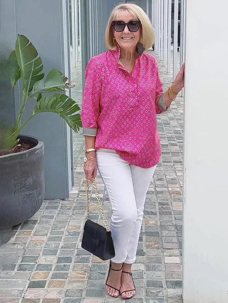 🌈2025 Koszula ze stójką i nadrukowanymi rękawami 3/4