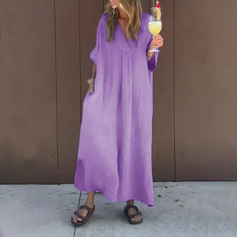 【S-4XL】💖Swobodna, żywa sukienka damska z dekoltem w serek