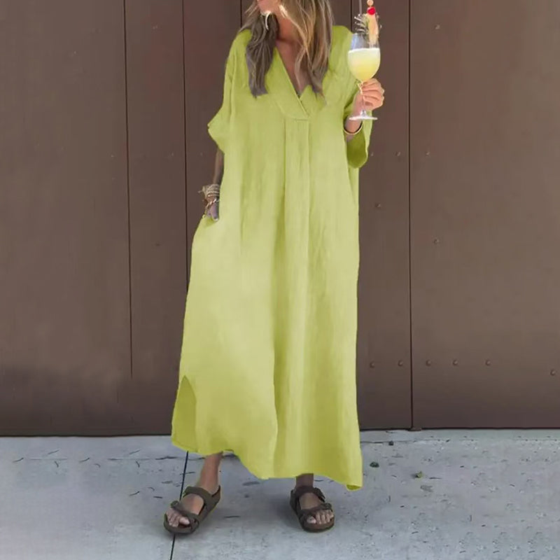 【S-4XL】💖Swobodna, żywa sukienka damska z dekoltem w serek