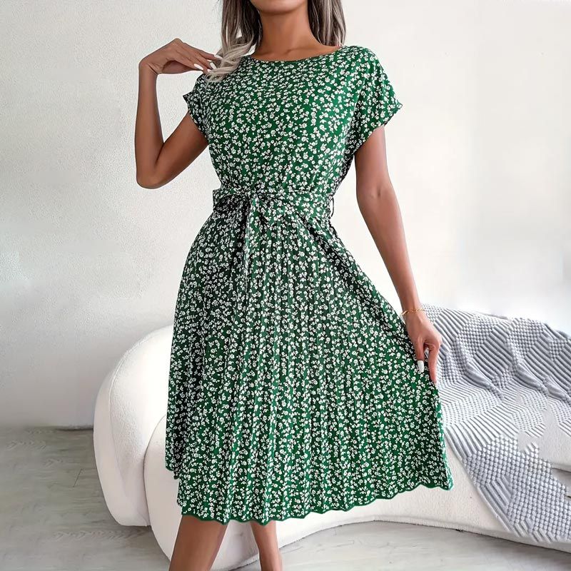 🎁2025 Gorąca letnia wyprzedaż🎁 Damska plisowana sukienka z krótkim rękawem w kwiaty👗 (6 kolorów z kieszeniami)