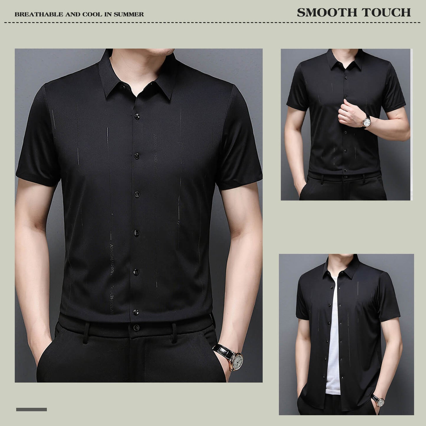 ❄️Męska koszula z jedwabiu lodowego o wysokiej elastyczności i odporności na zagniecenia