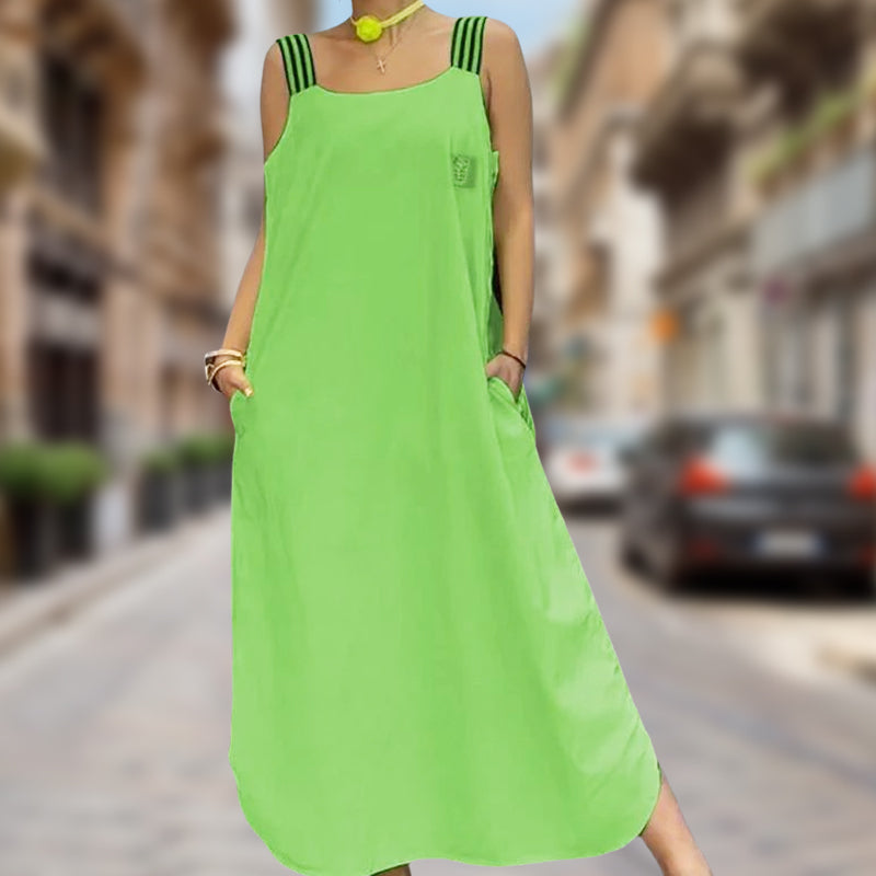 Szeroka sukienka maxi na ramiączkach z kieszeniami