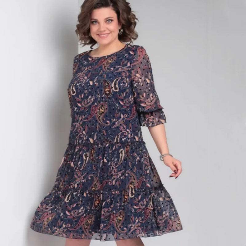 💐Damska sukienka casualowa z okrągłym dekoltem i nadrukiem