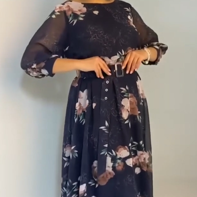 【S-4XL】🌺 Kwiecista sukienka z okrągłym dekoltem i paskiem