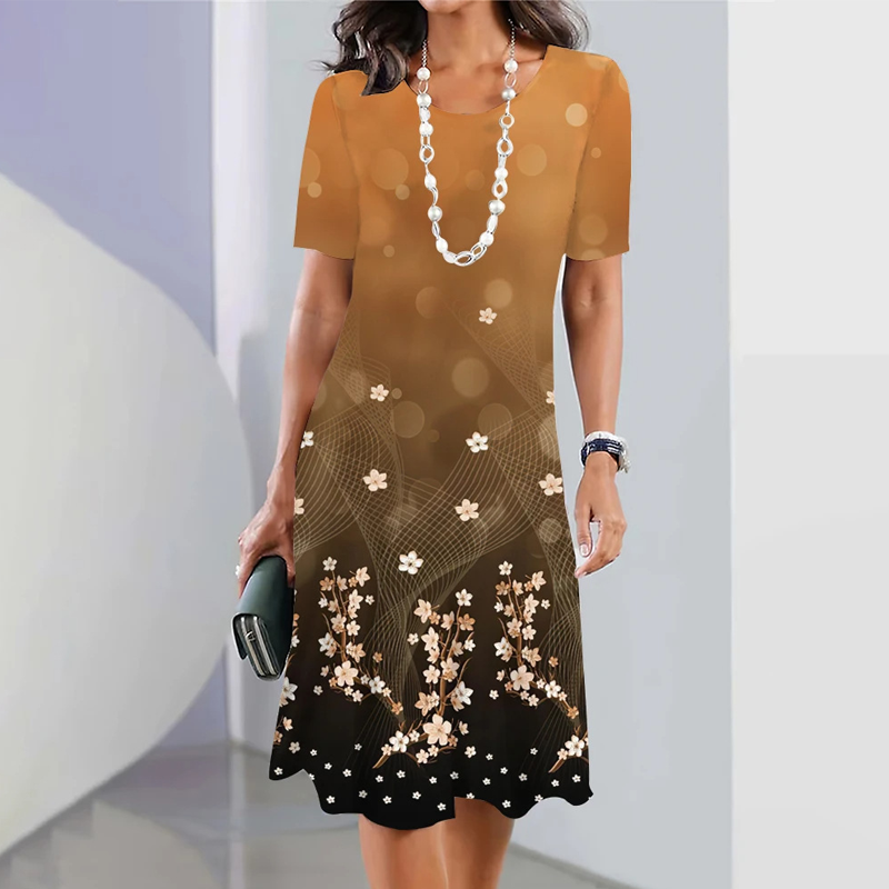 🌸Damska elegancka sukienka z okrągłym dekoltem w kwiatowy print