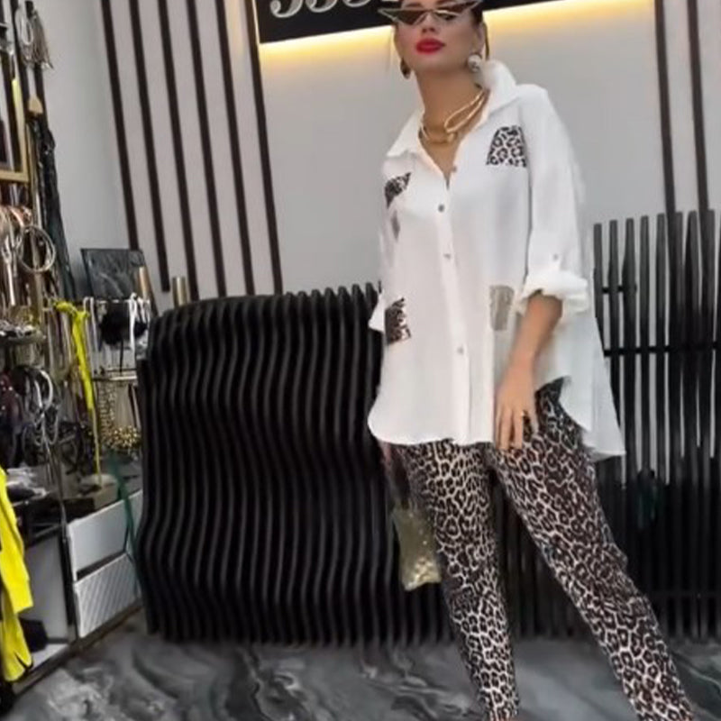 👗 Zestaw z nadrukiem w panterkę | 2-częściowy strój codzienny | Bawełna elastyczna