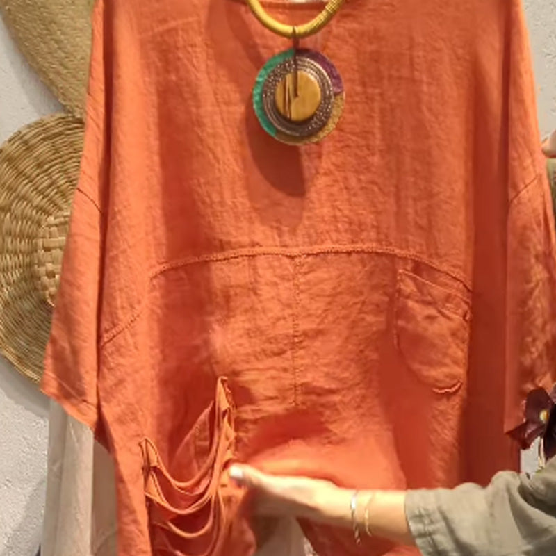 ✨Lniany top z kieszeniami bocznymi dla kobiet o luźnym kroju