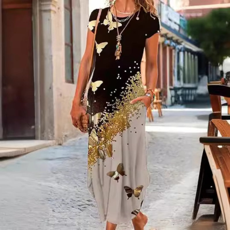 ✨Długie sukienki damskie z nadrukiem w postaci koszulek