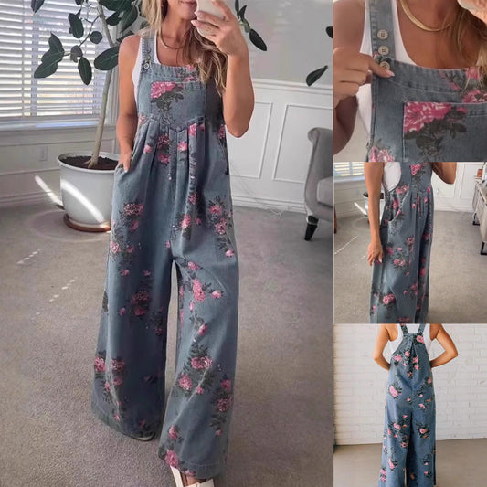 💗Specjalna oferta letnia✨Damski casualowy kombinezon jeansowy z nadrukiem
