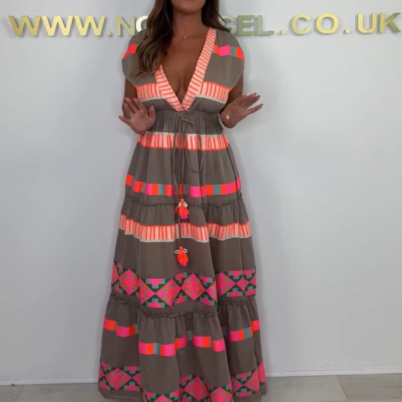 🔥 Sukienka w paski bez rękawów w stylu vintage z dekoltem w serek dla kobiet